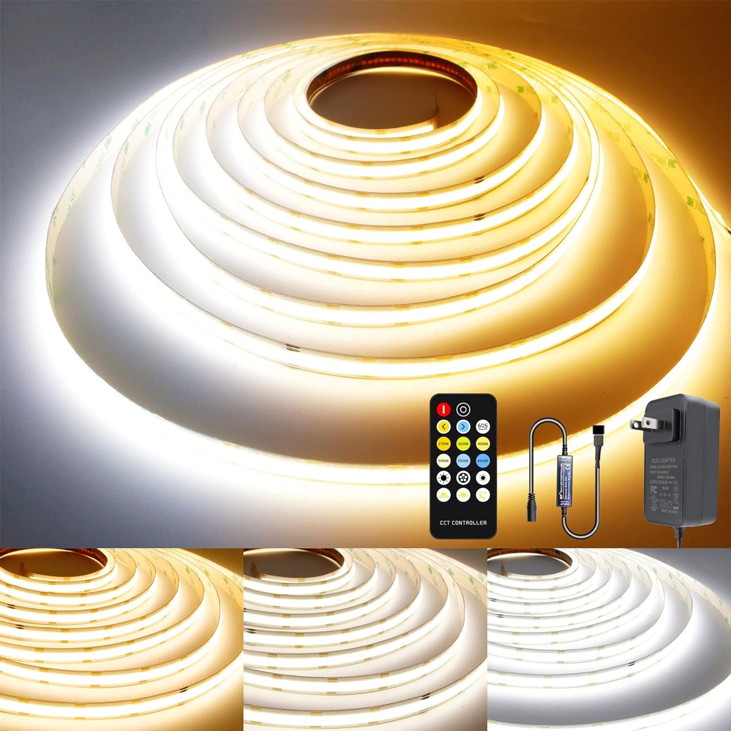 Tunable White CCT COB LED Strip Lights for Home DIY Lighting