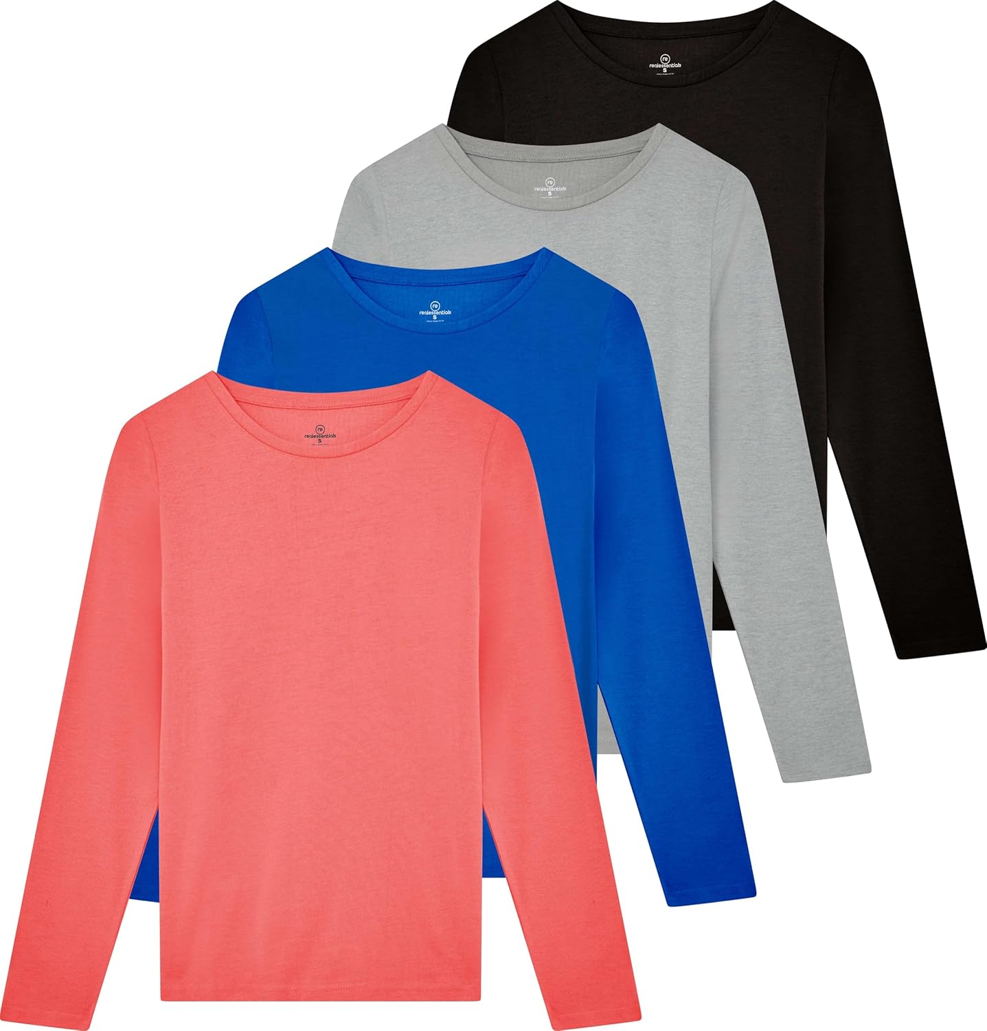 Real Essentials Women's Cotton Long-Sleeve Crewneck T-Shirt Pack