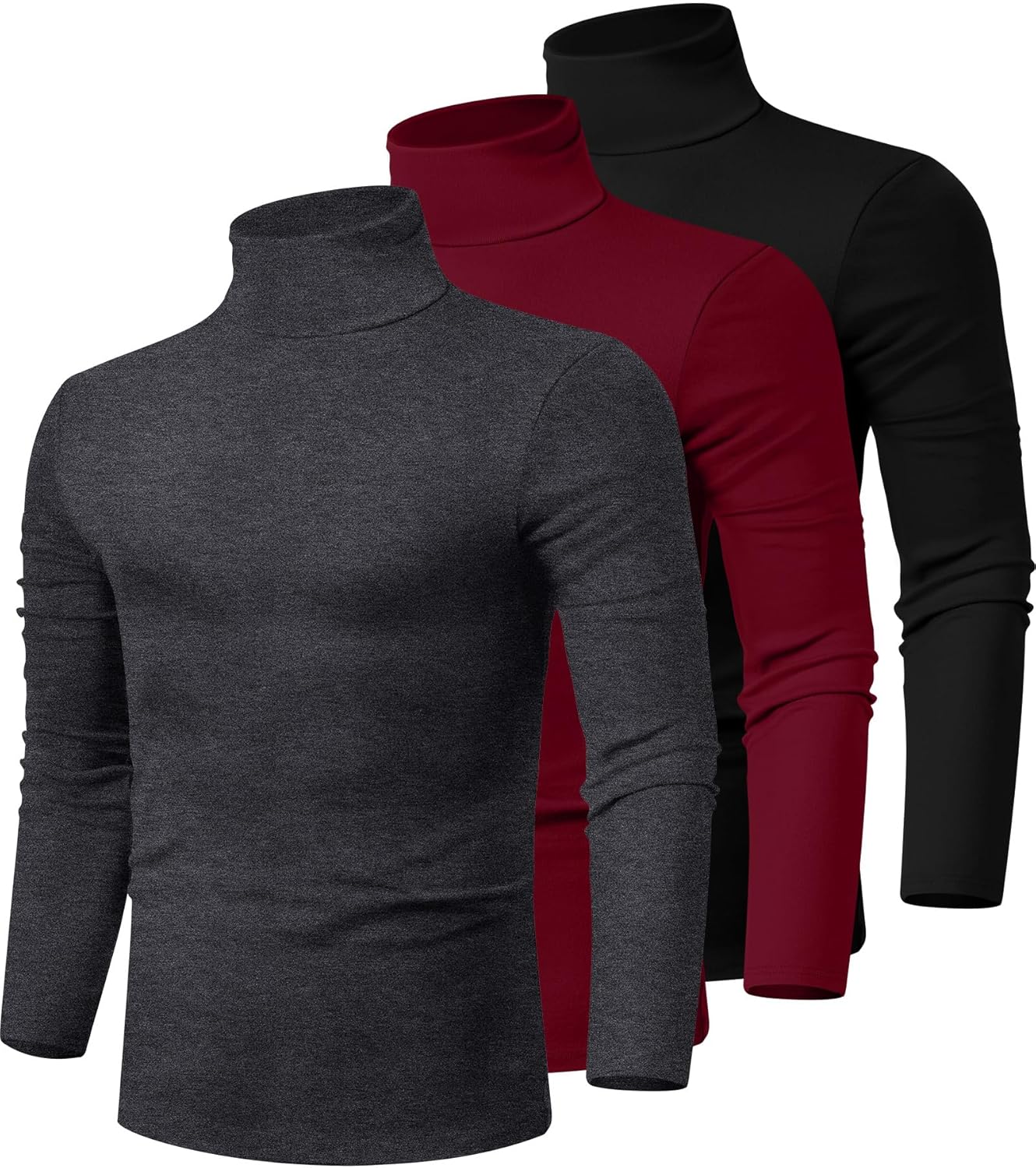 Men's Turtleneck Shirts 3 Pack - Comfortable Cotton Sweaters