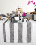 Black and White Linen Table Runner 14 x 60 in Cabana Stripe - Fall