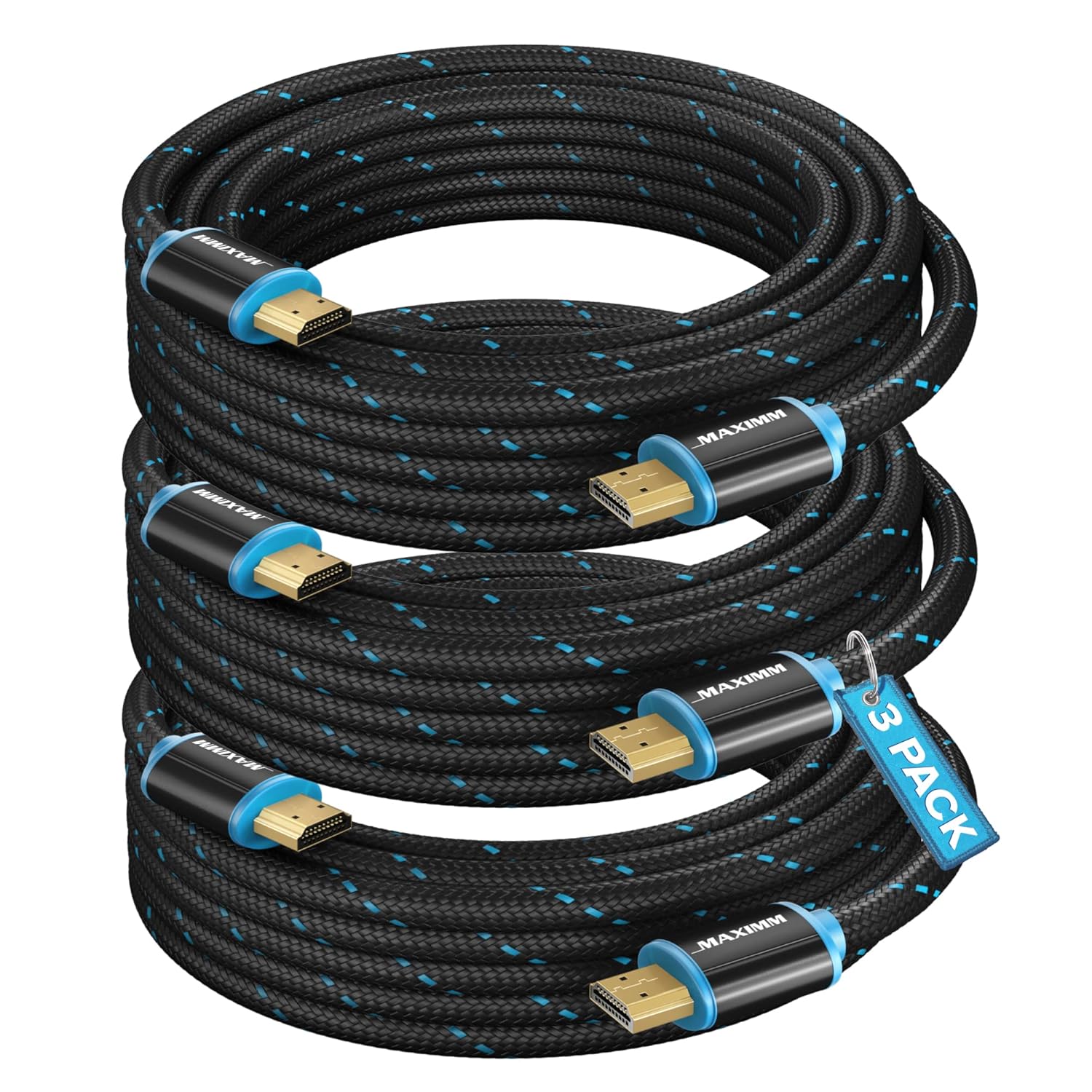 Maximm 15ft HDMI Cables 4K Ultra HD 3 Pack - High Speed 18Gbps