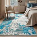 Abstract Area Rug Washable Low Pile 4x6 Blue - Durable, Machine
