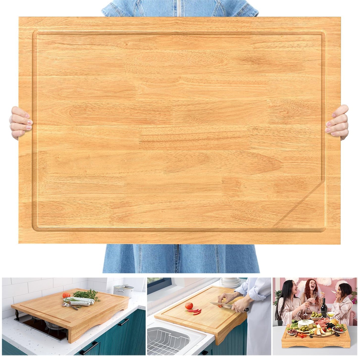 32x23.5in Extra Large Solid Wood Cutting Board for Kitchen