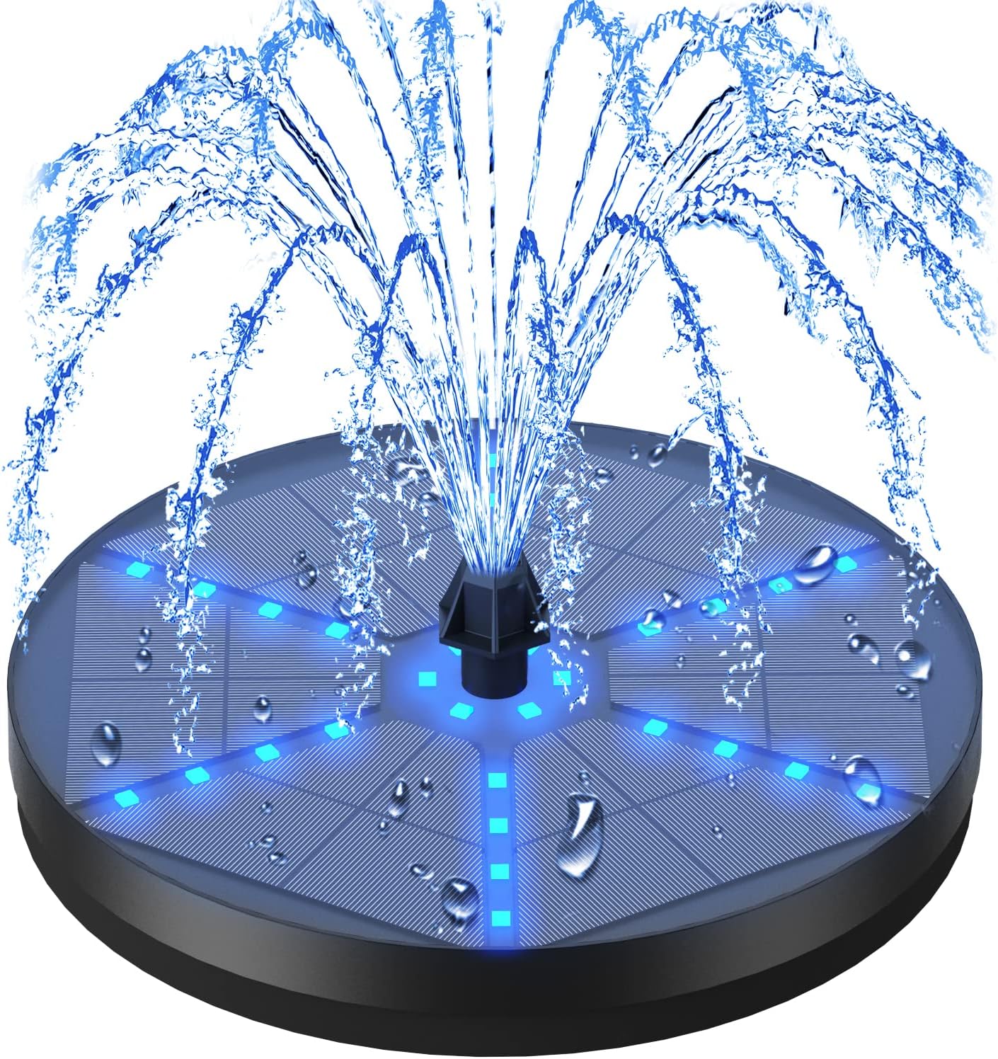 Solar Bird Bath Fountain with Colorful LED Lights and Nozzles