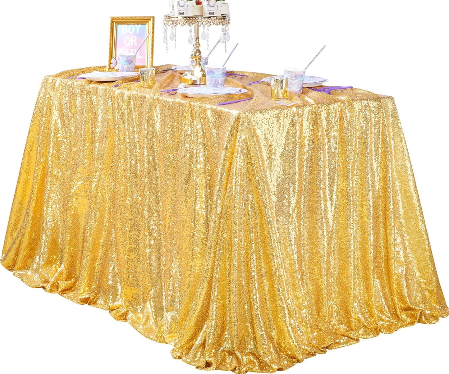 QueenDream Gold Sequin Tablecloth for Weddings and Parties