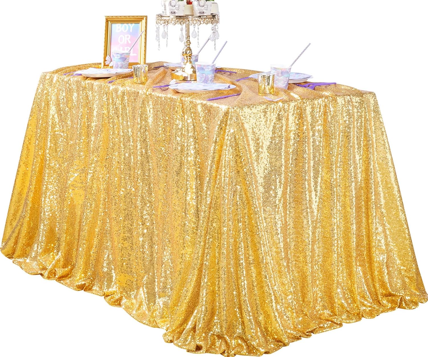 QueenDream Gold Sequin Tablecloth for Weddings and Parties