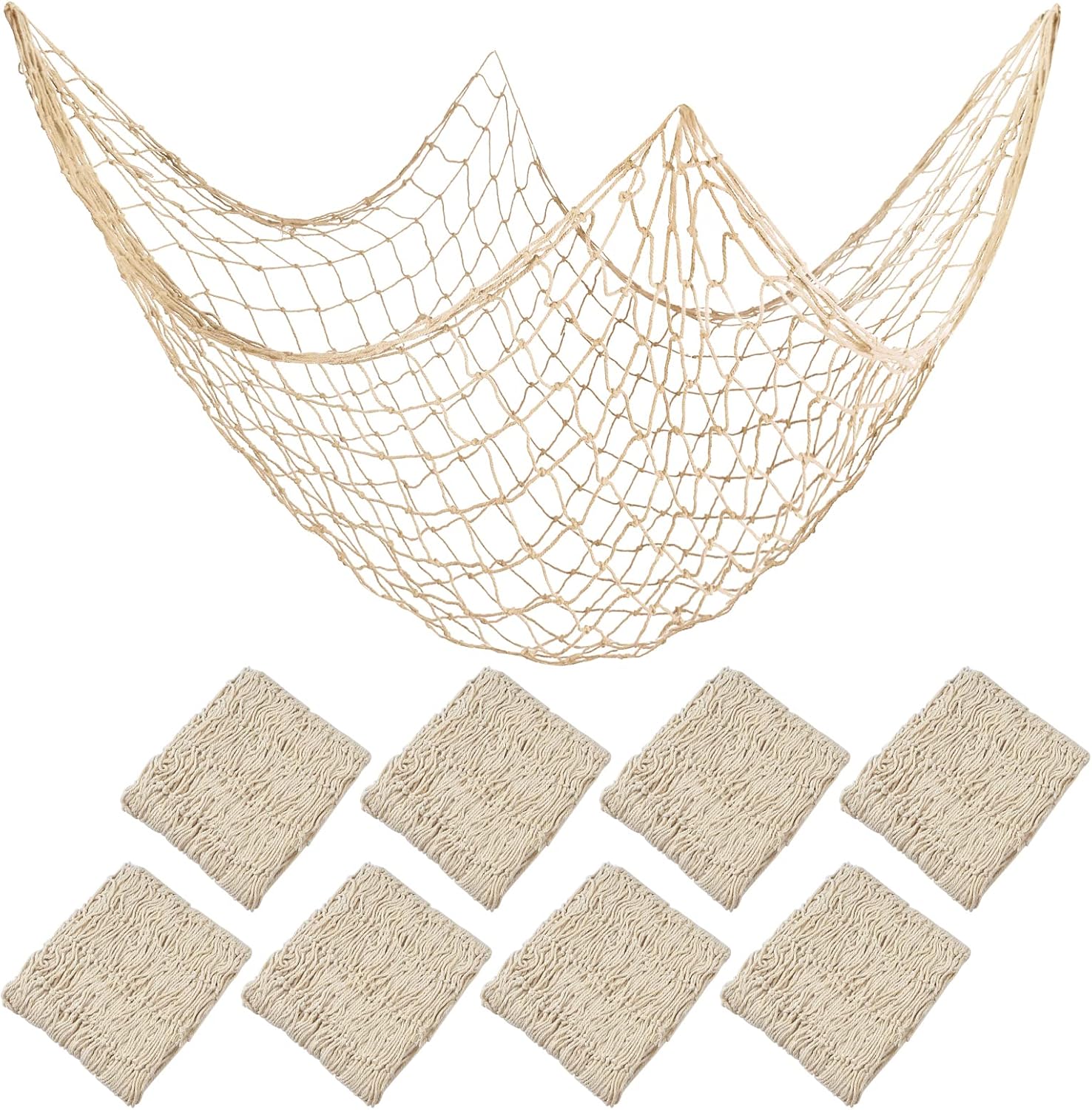8-Pc Natural Fish Net 80x40 Wall Decor for Ocean Theme Parties