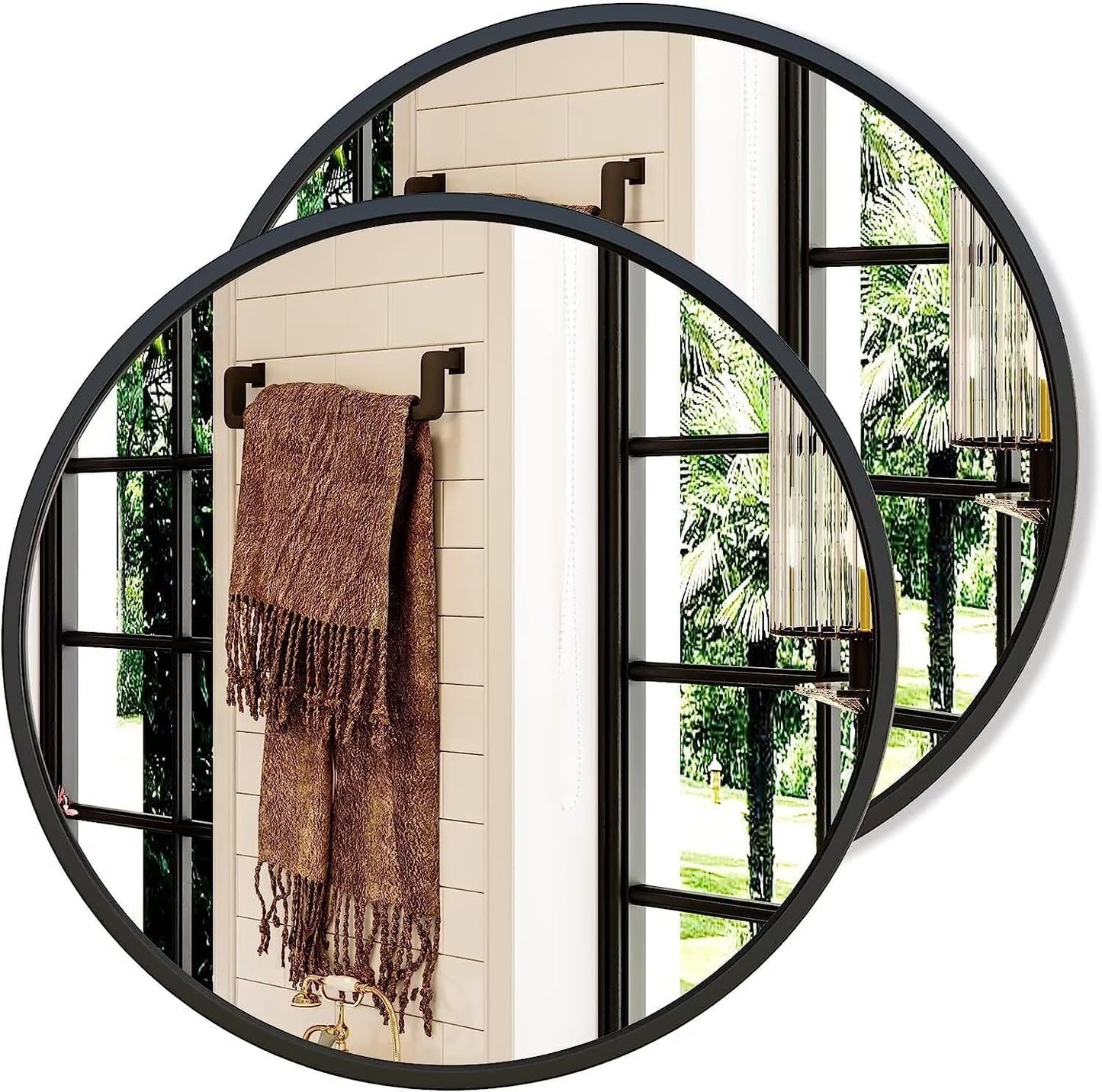 Growsun 28ft' Black Round Mirror for Bathroom and Home Decor