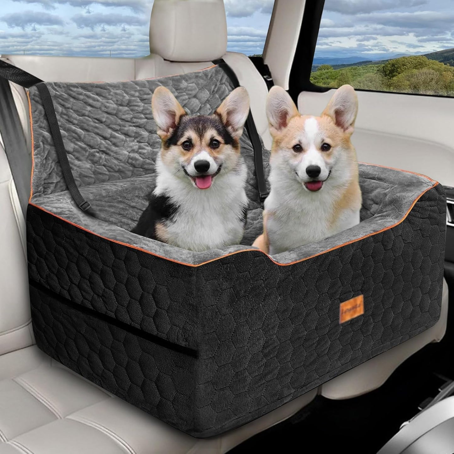 Washable Dog Car Seat for Medium/Large Dogs, 2 Safety Leashes, Thick Cushion