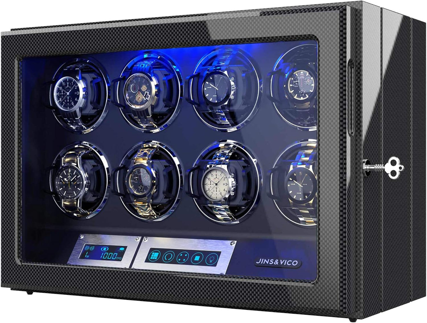 JINS&VICO Watch Winder: 8 Spaces, Upgraded Pillows, Illumination