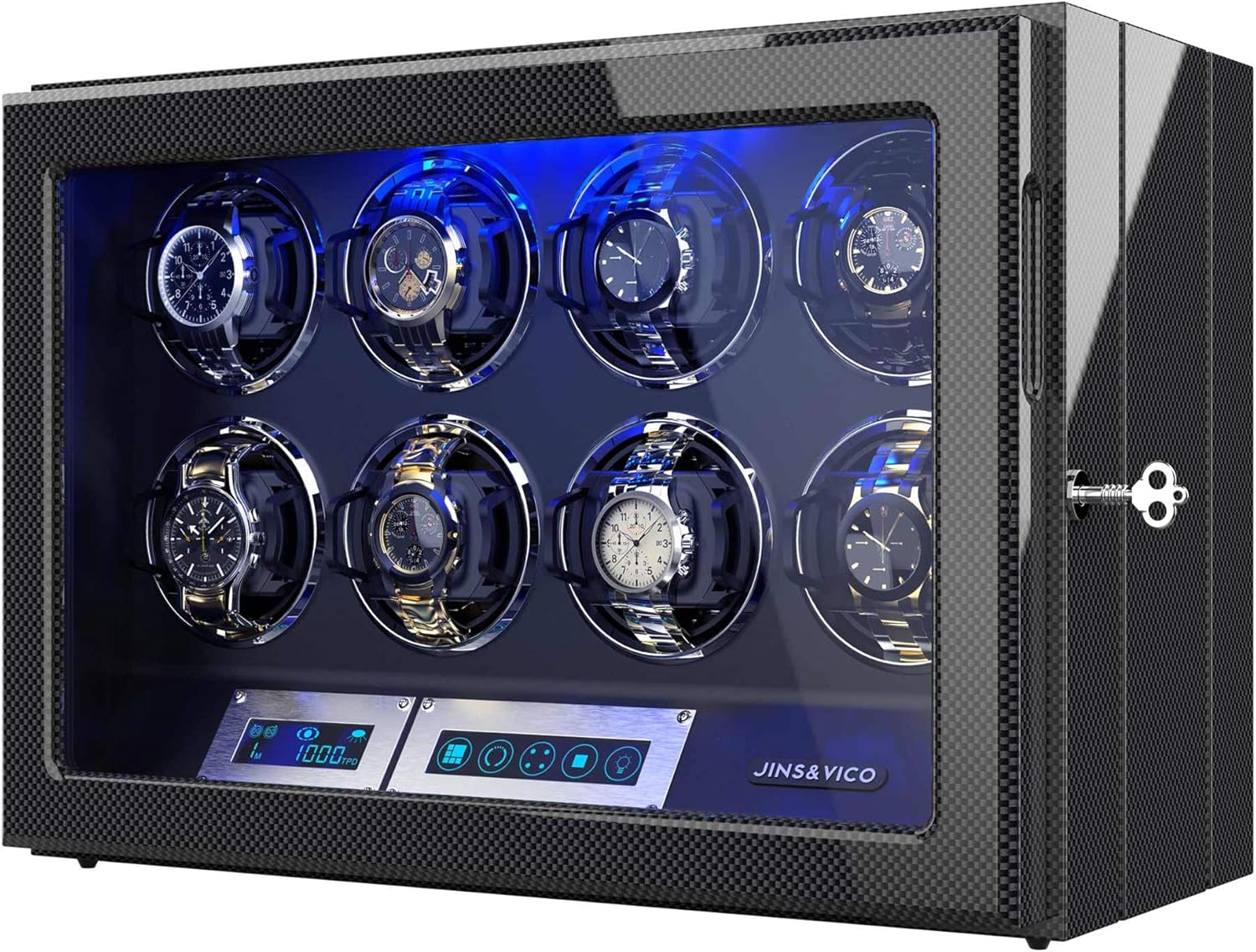 JINS&VICO Watch Winder: 8 Spaces, Upgraded Pillows, Illumination