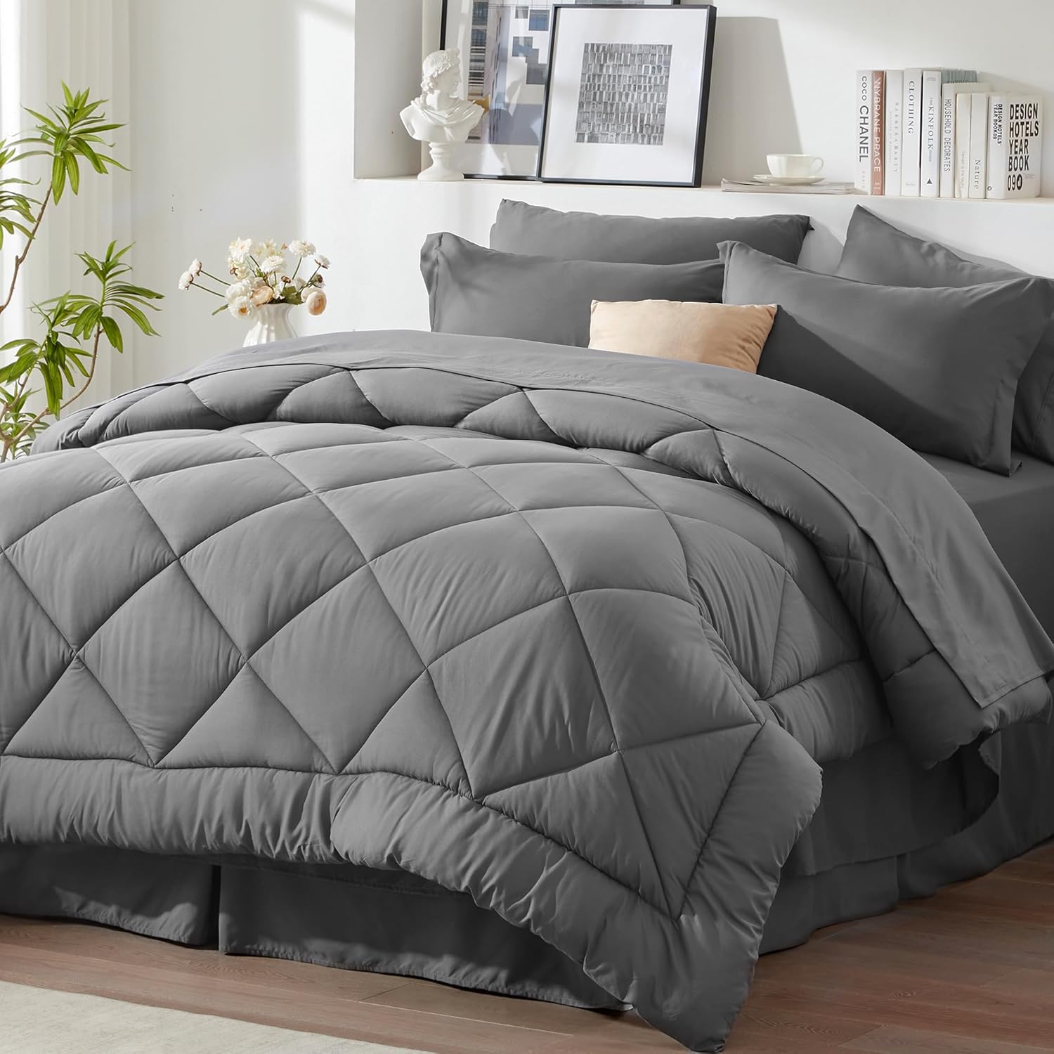 Newspin Twin XL Comforter Set Grey - All Season Bed in a Bag