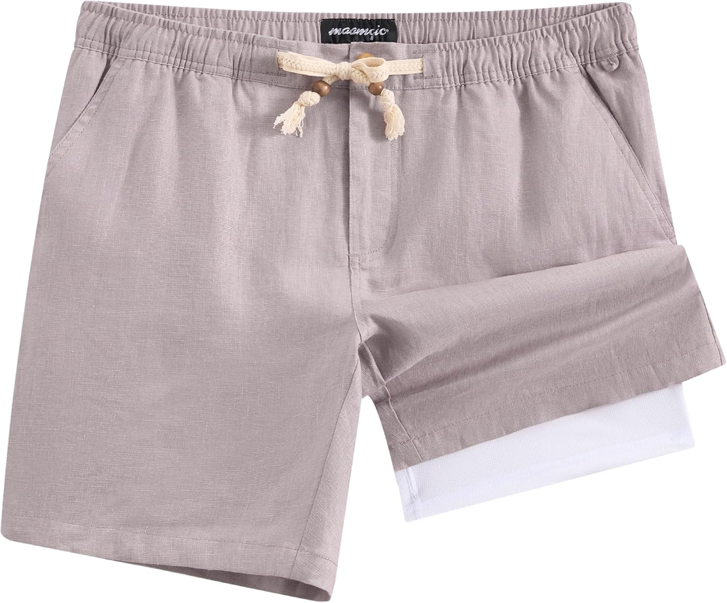 maamgic Mens Casual Linen Shorts for Summer Beach Comfort