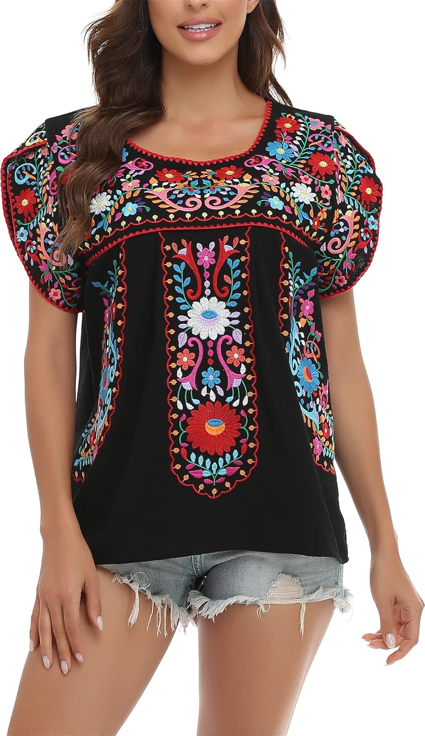 YZXDORWJ Women's Summer Boho Embroidery Tunic for Comfort