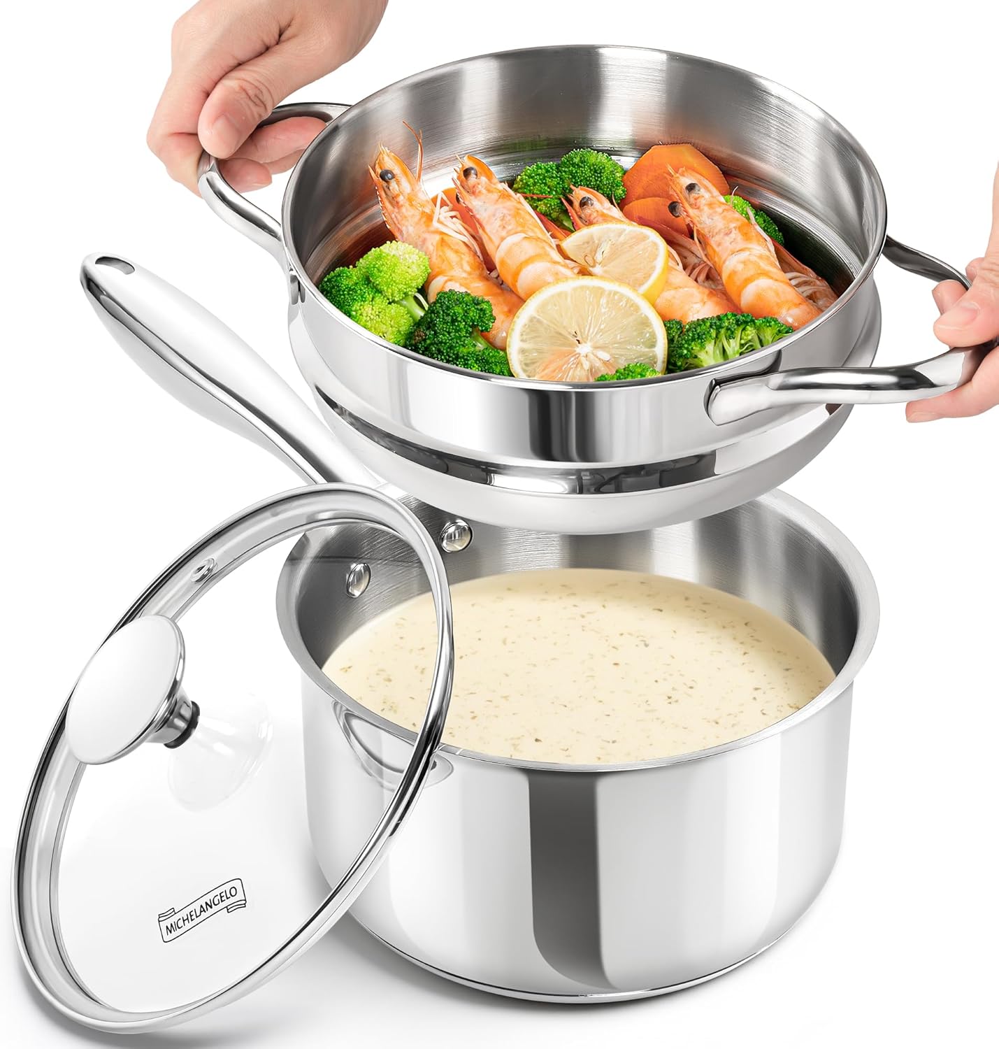 MICHELANGELO 2.5 Quart Stainless Steel Sauce Pan with Lid