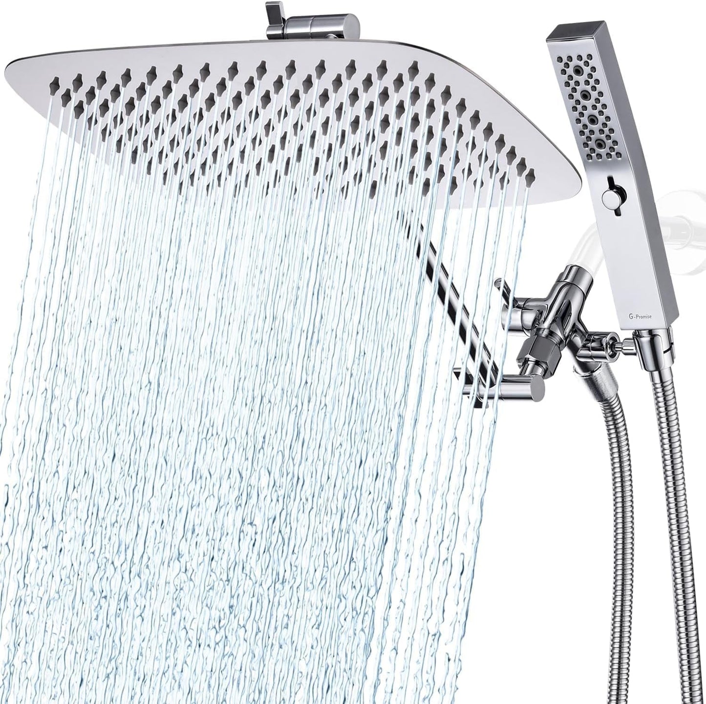 G-Promise 12 Inch Dual Square Shower Head with Handheld Spray Combo