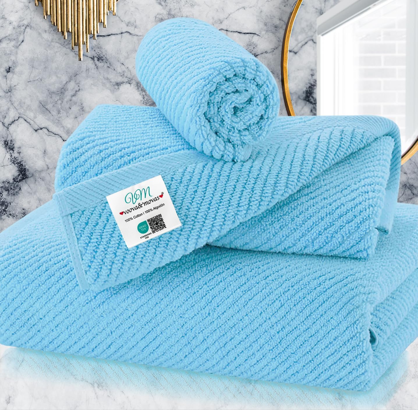Ocean Blue Towels Set - 100% Cotton Quick Dry Soft Thick Towels