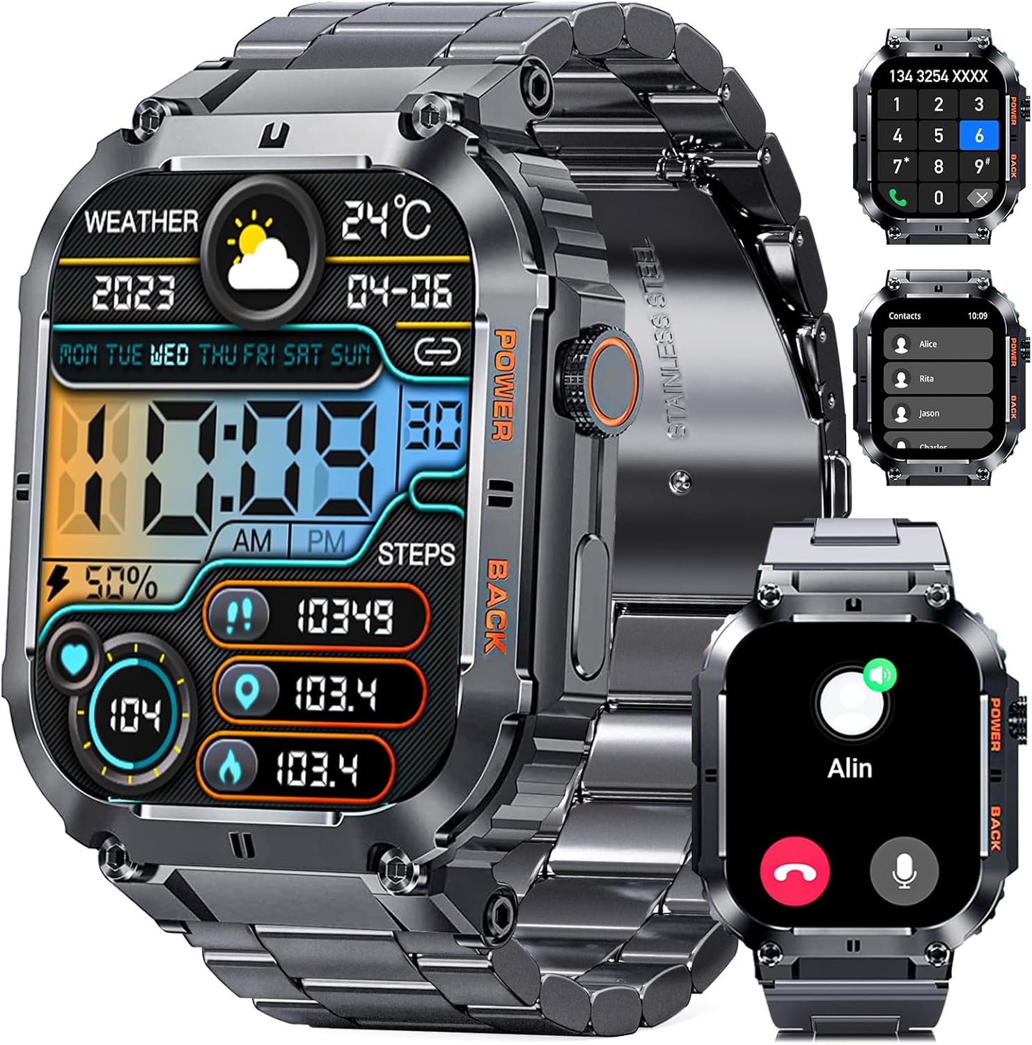 Rugged Military Smart Watch with Bluetooth Call and 100M Waterproof