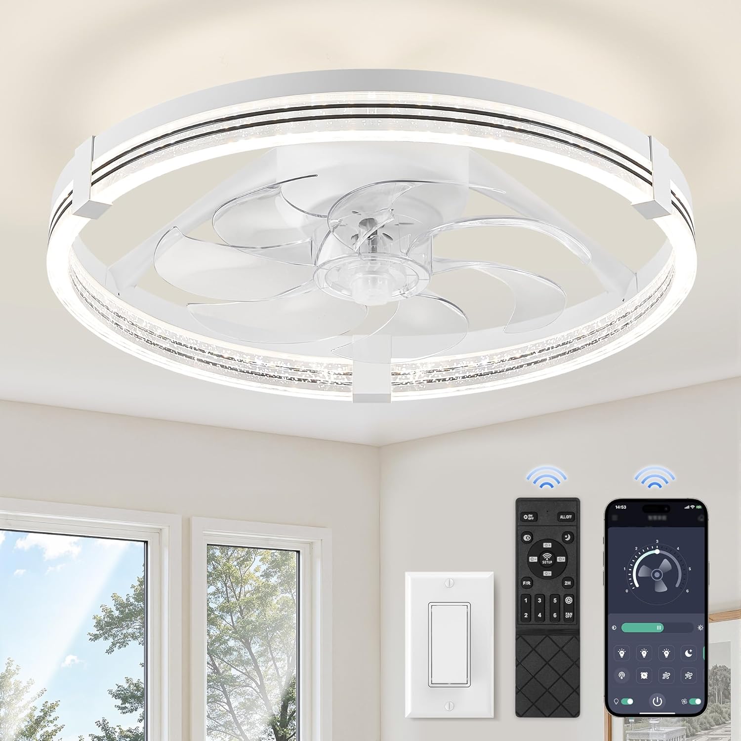 ZMISHIBO Low Profile Ceiling Fans with Lights for Modern Homes
