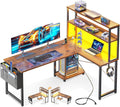 Casaottima Gaming Desk with Power Outlets & LED Lights - Reversible L
