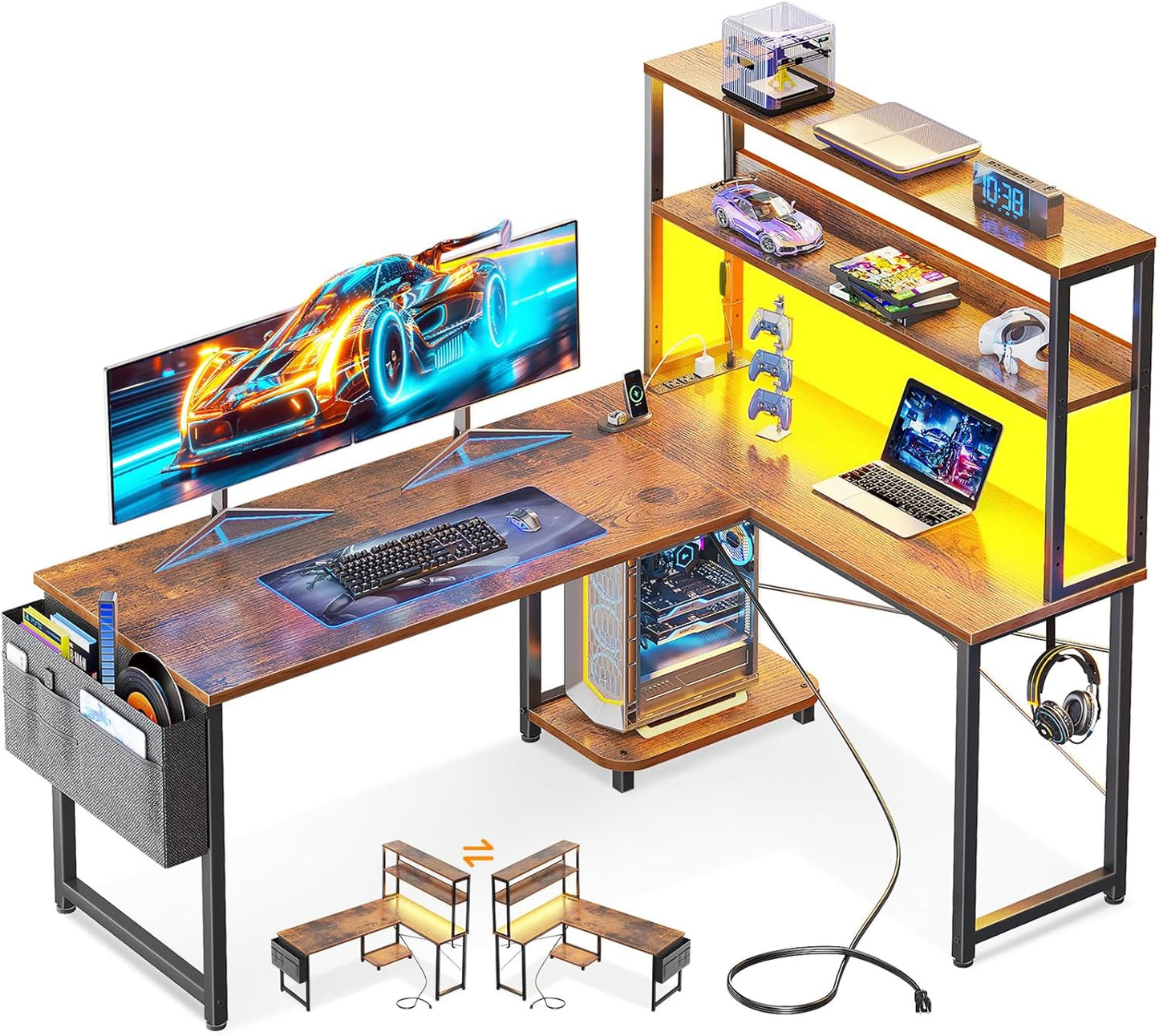 Casaottima Gaming Desk with Power Outlets & LED Lights Review