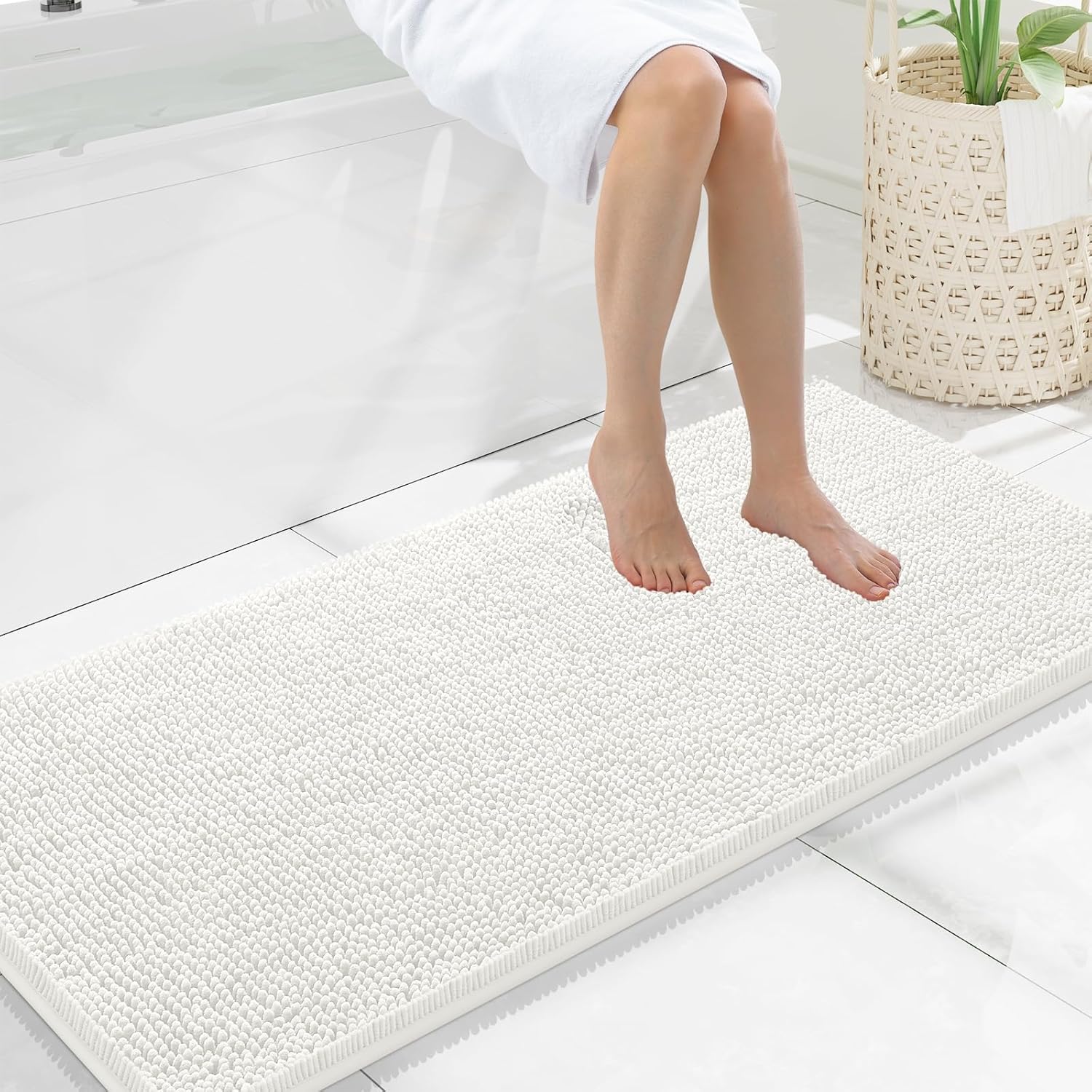 Smiry Luxury Chenille Bathroom Rugs - Soft, Absorbent, Non-Slip