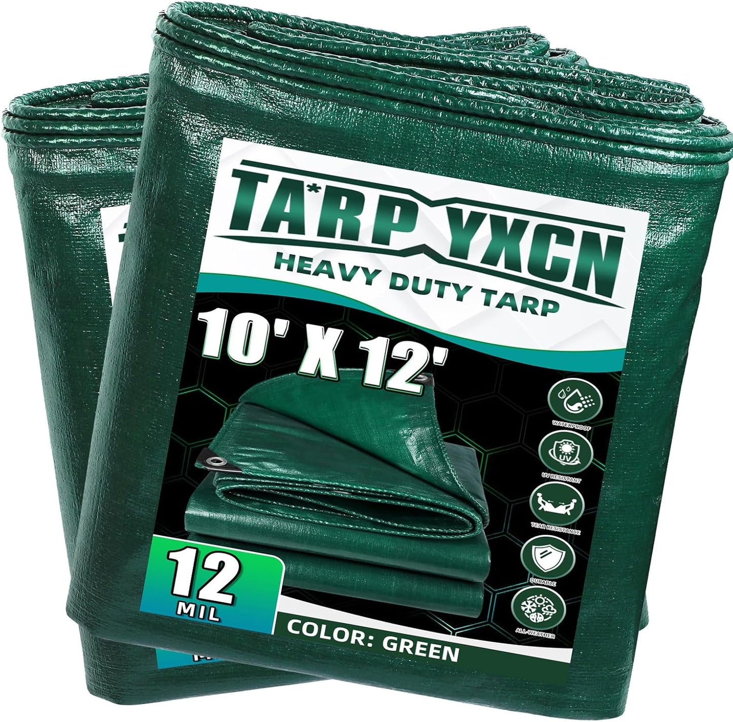 Green Heavy Duty Tarp 10x12 Feet for All Weather Protection