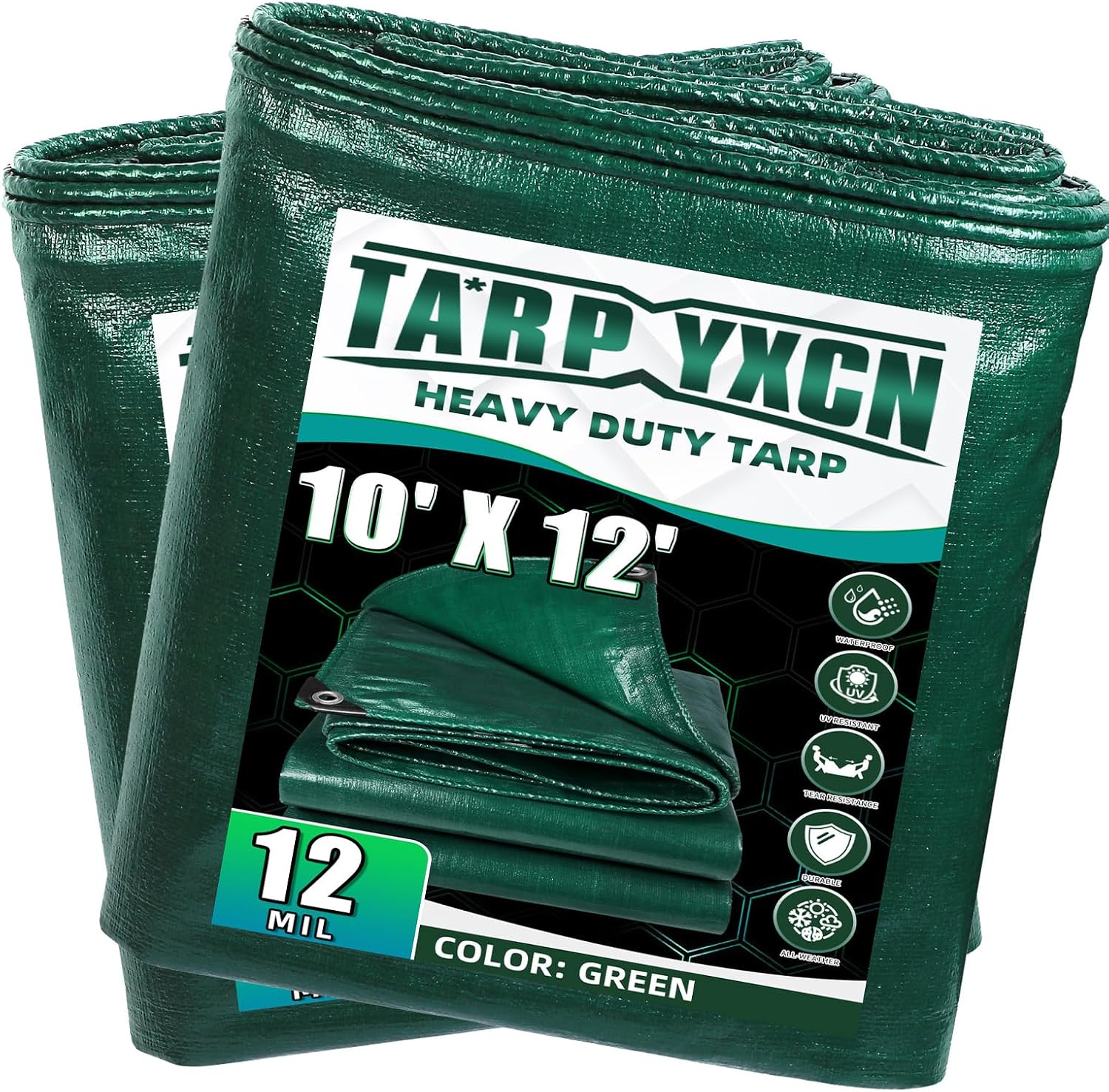 Green Heavy Duty Tarp 10x12 Feet for All Weather Protection
