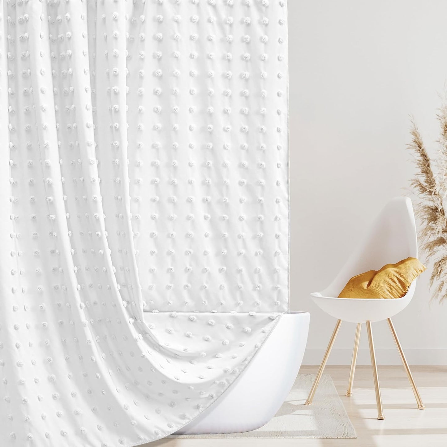 Boho Farmhouse Tufted Pleat Shower Curtain - Luxe Minimalist Design!