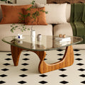 Mid Century Modern Coffee Table with Glass Top for Living Room
