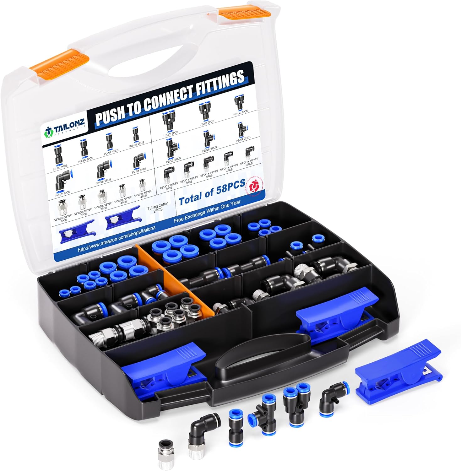 Push to Connect Fittings Kit for Air Hose - 58 Piece Set