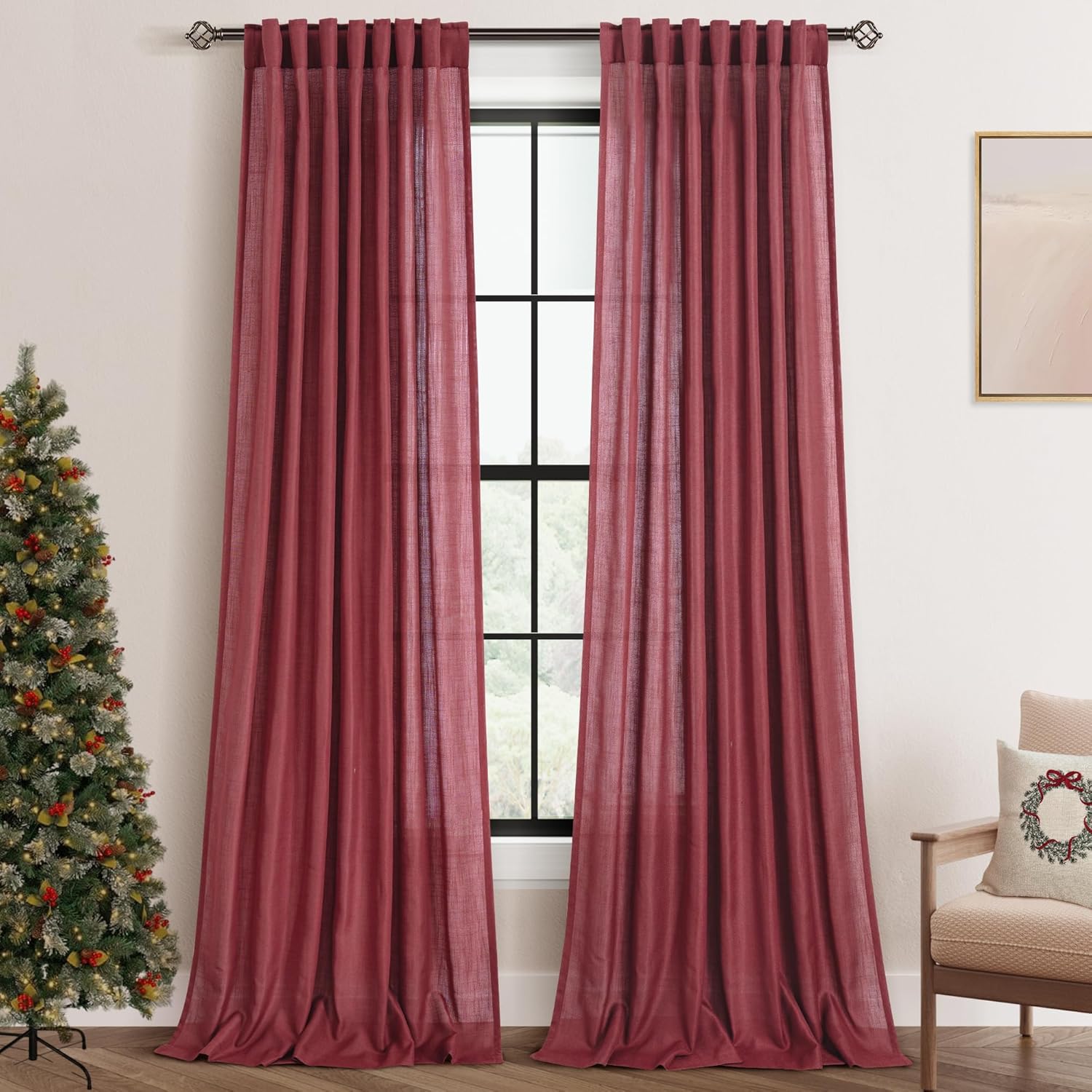 Burgundy Curtains for Living Room Back Tab Modern Farmhouse