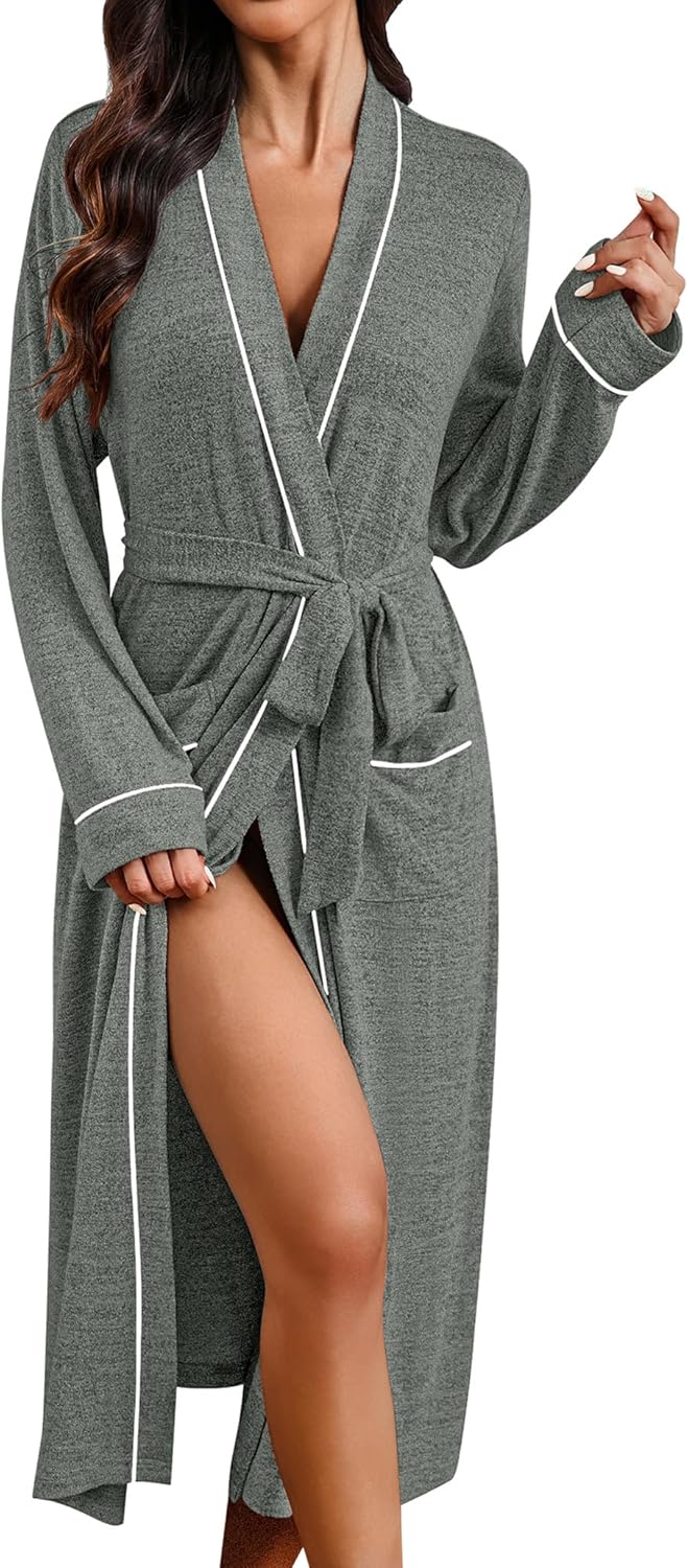 Ekouaer Womens Long Bathrobe Lightweight Soft Knit Kimono Robes