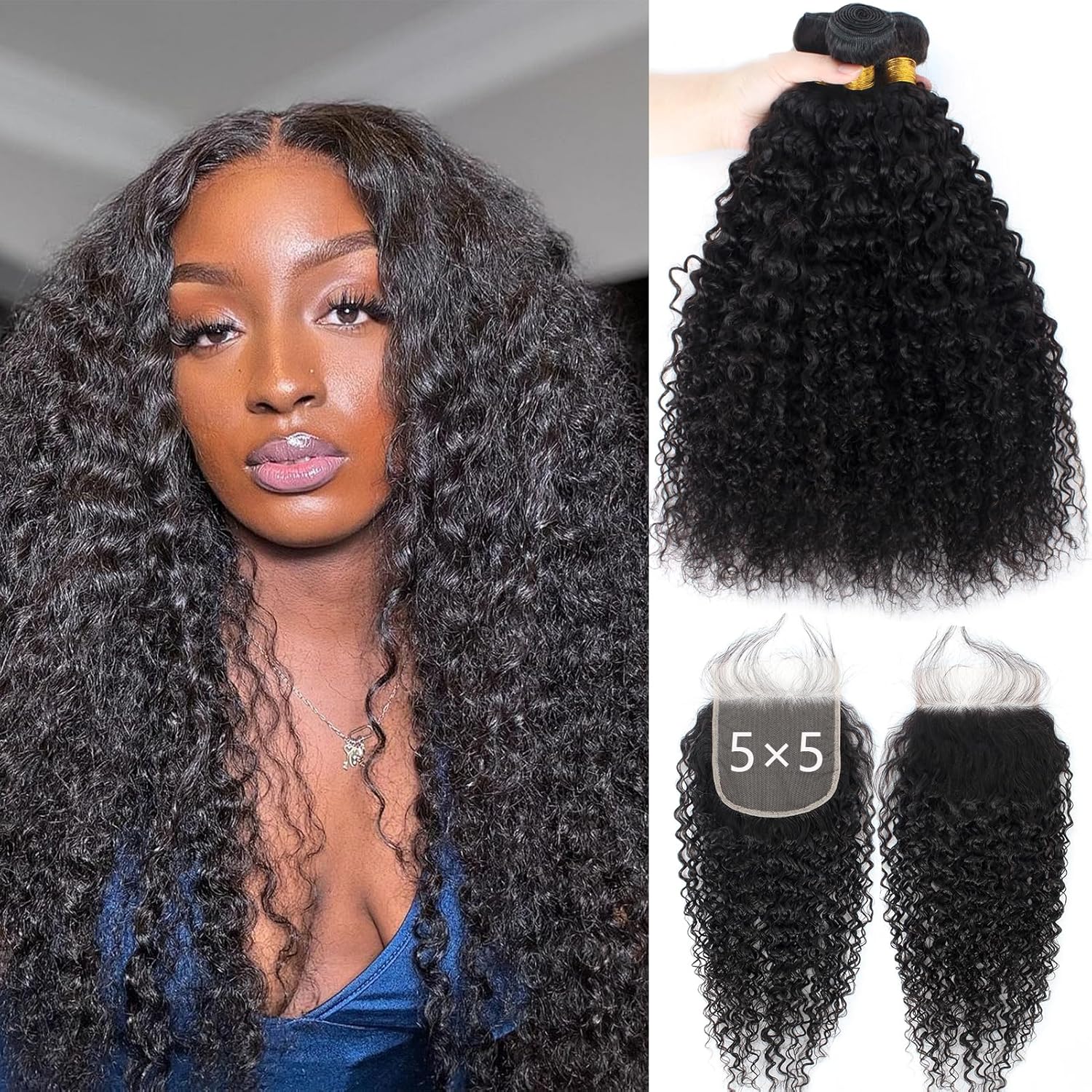 12A Curly Bundles Human Hair with 5x5 Lace Closure for You