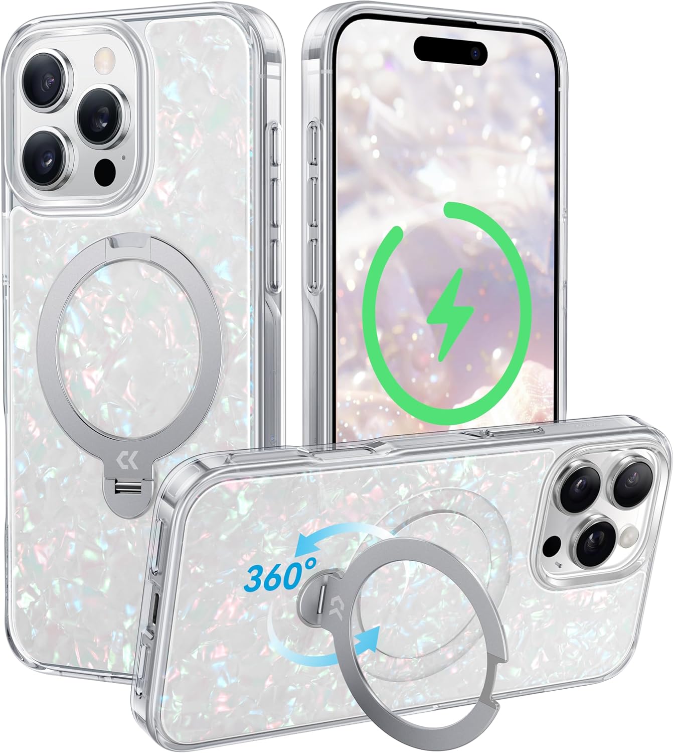 Unique Pearl Shell iPhone 16 Pro Case with Magnetic Stand