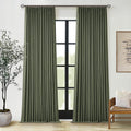 Olive Green Pleated Linen Blackout Curtains 102in Long - Room