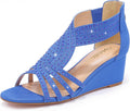 Women Sparkly Wedge Sandals Open Toe with Rhinestone Detail - Dressy