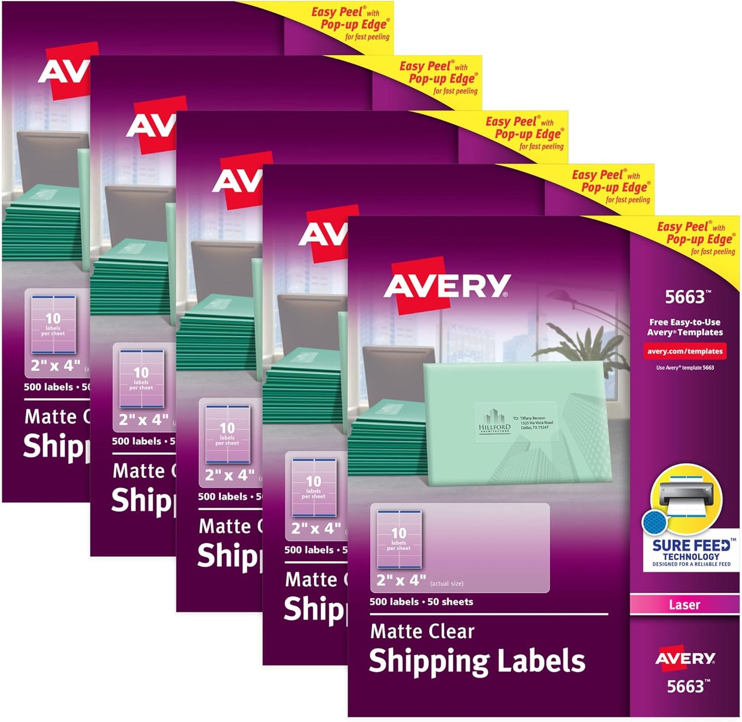 Avery Matte Frosted Clear Address Labels - 500 Labels x 5 Packs!