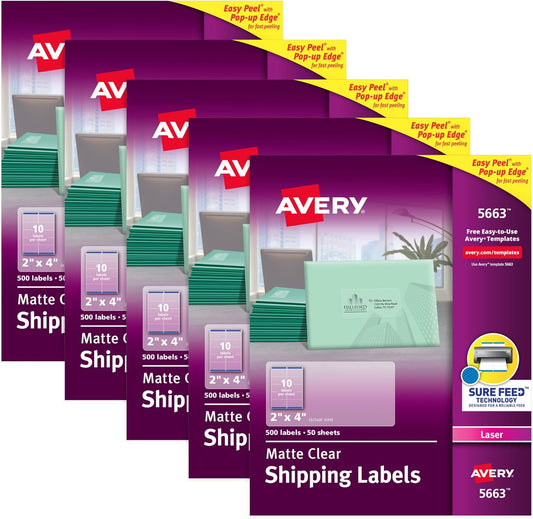 Avery Matte Frosted Clear Address Labels - 500 Labels x 5 Packs!