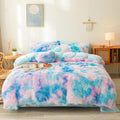 Tie dye Blue Plush Fluffy Comforter Cover Set Queen - Ultra Soft
