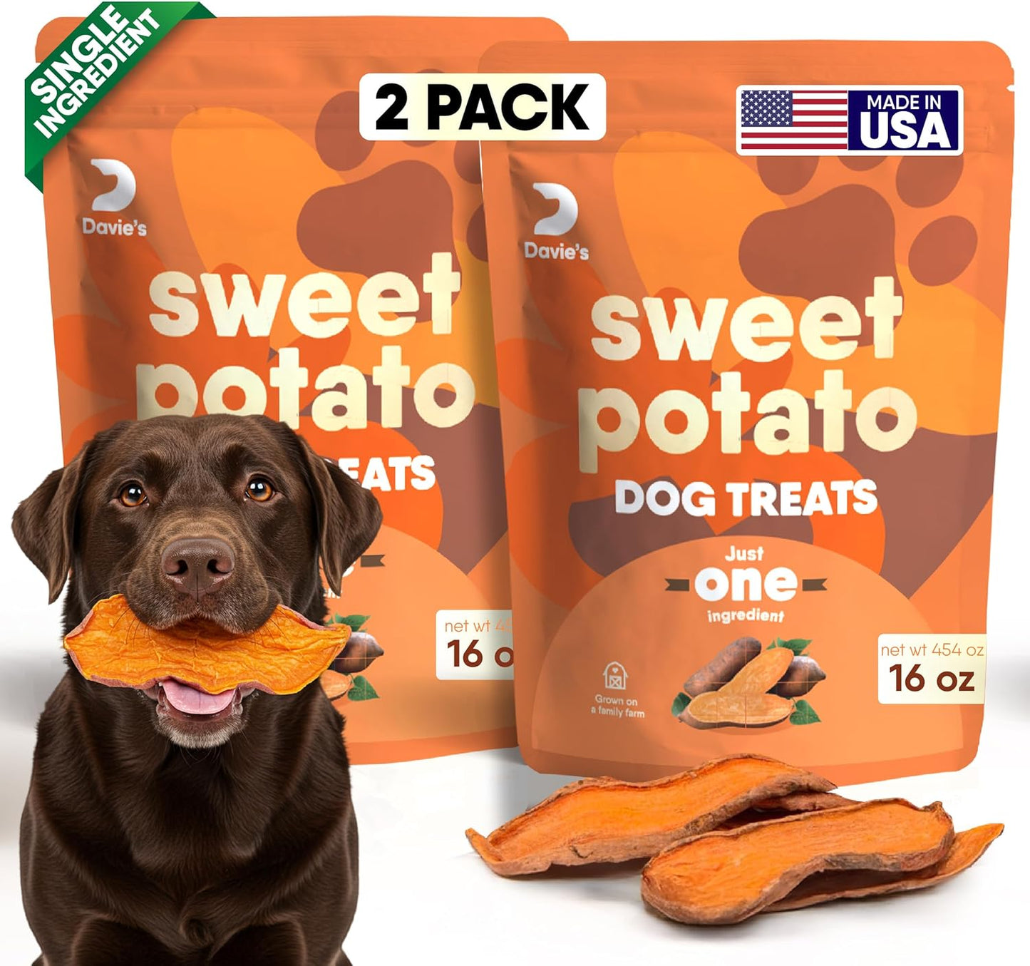 Davie's Sweet Potato Dog Treats - Healthy Low Fat Chews