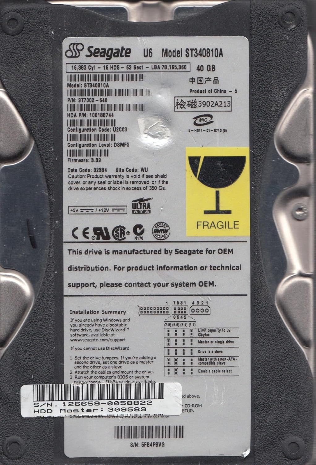 Seagate U Series 6 40GB IDE Hard Drive with UDMA/100 Speed