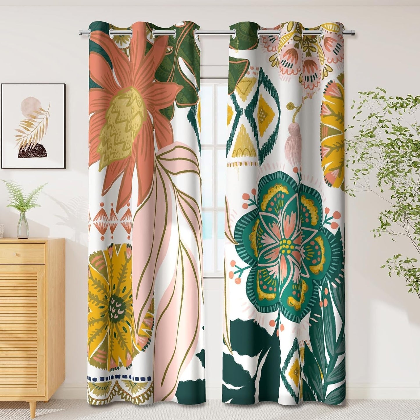 Boho Floral Blackout Curtains for Bedroom and Living Room