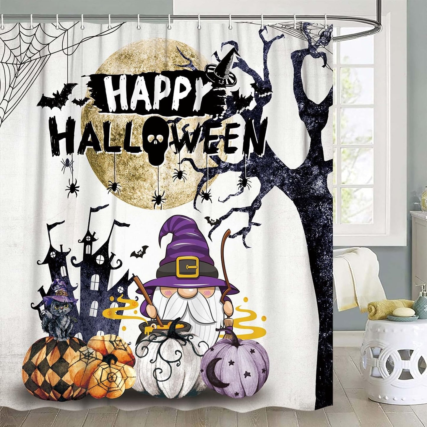 Halloween Waterproof Fabric Shower Curtain - Spooky Bath Decor