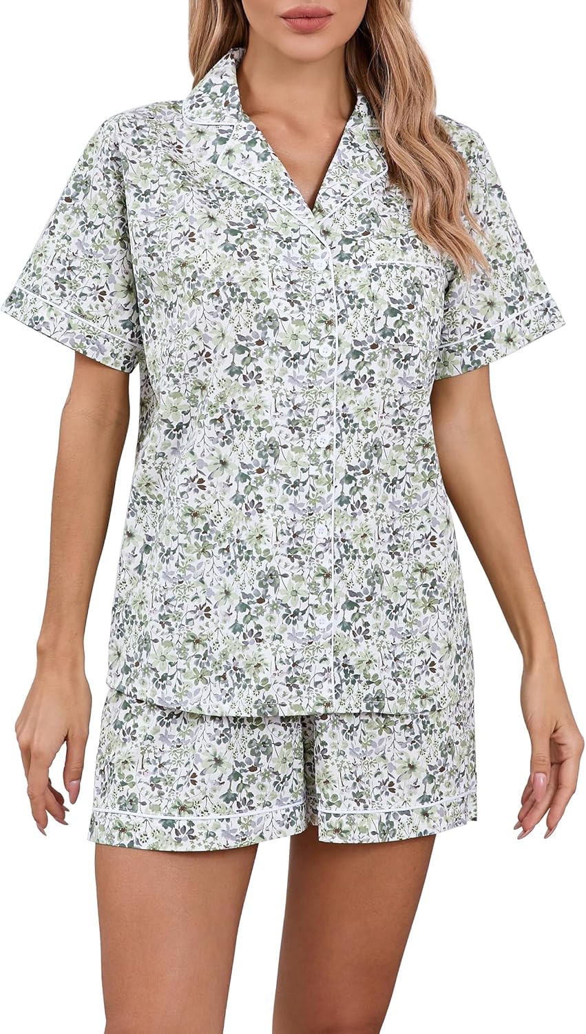 LUBOT 100% Cotton Pajamas for Women - Summer Sleepwear Set
