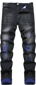 Mens Ripped Jeans Slim Fit Straight Leg Denim Pants - Comfortable made