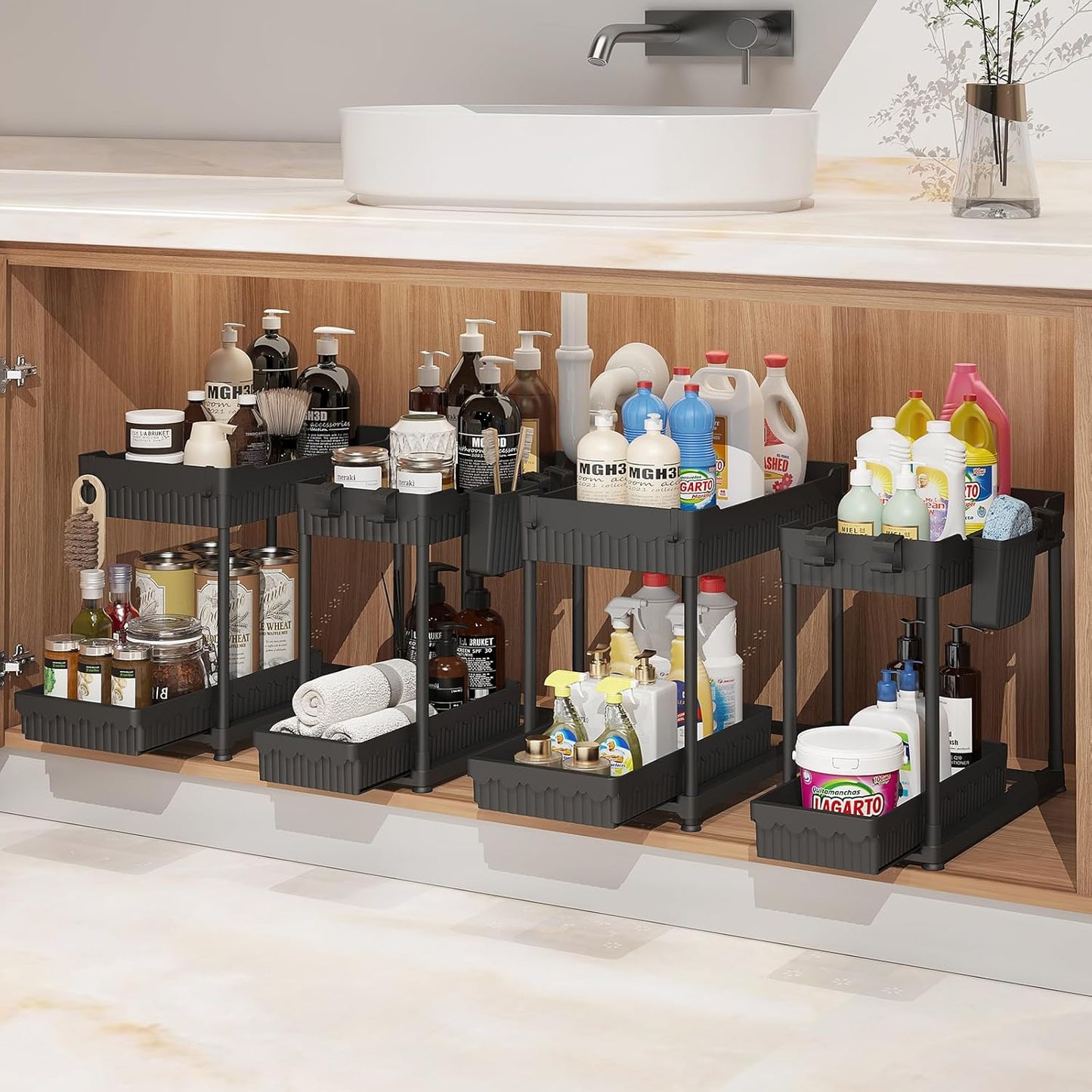 4 Pack Under Sink Organizer for Bathroom Storage Solutions