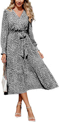 Women's Floral Boho Maxi Dress Wrap V Neck - Flowy Ruffle Style
