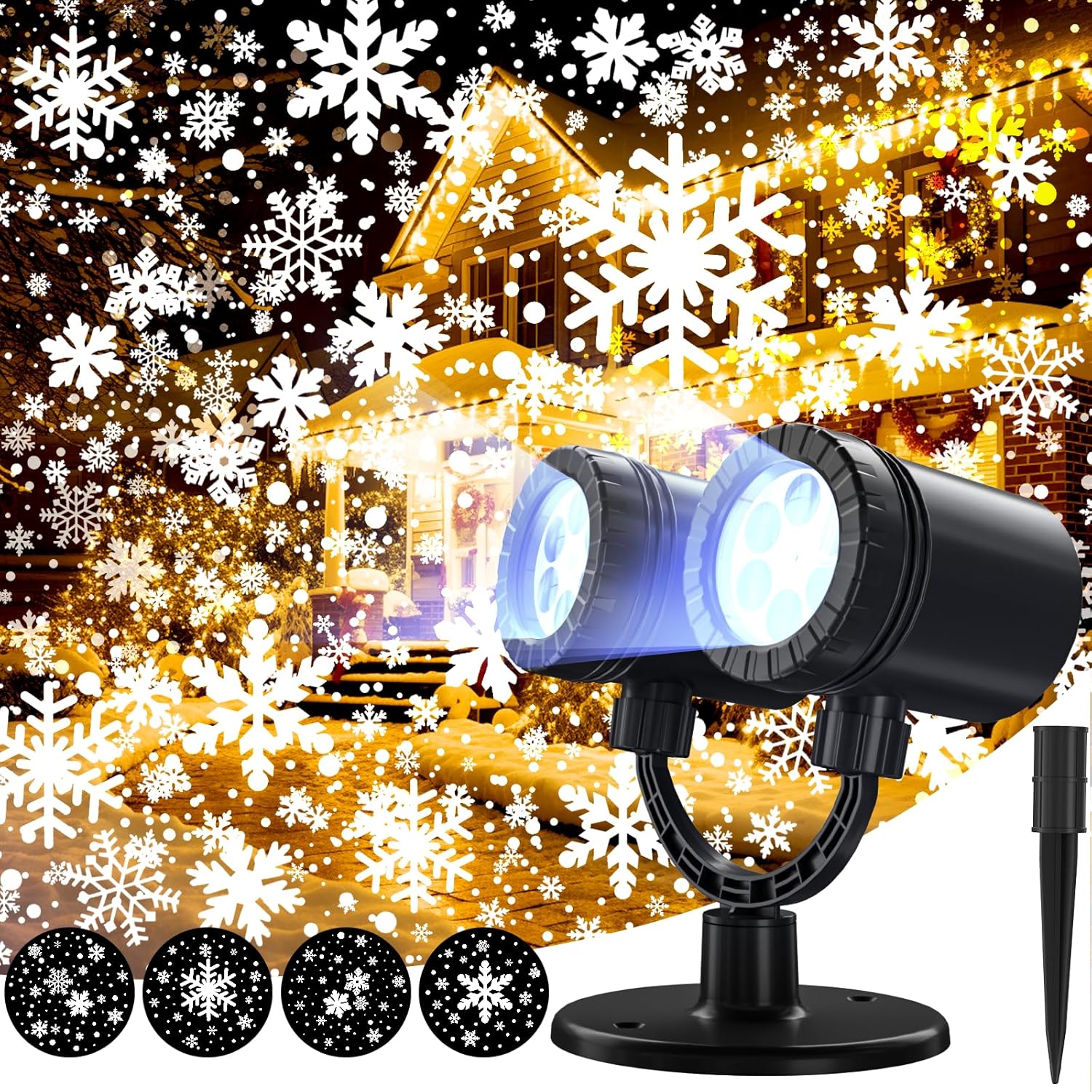 HOPPIK Snowflake Projector Lights Outdoor - HD Dynamic Snow Projection!
