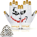 Youth Football Receiver Gloves for Boys - White & Gold Skull Design